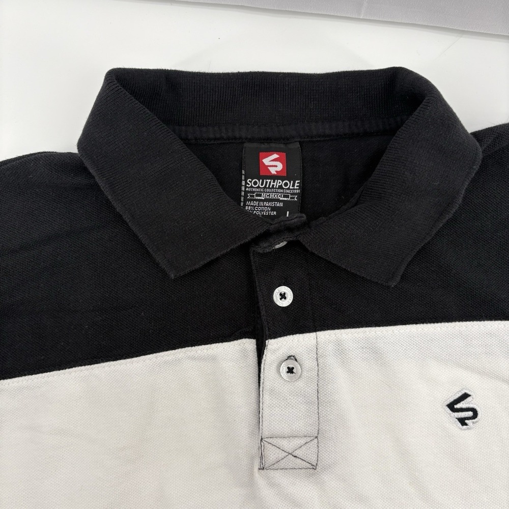 Vtg Southpole Polo Shirt Men's L Colorblock Striped‎ Heavyweight Y2K Rugby Golf